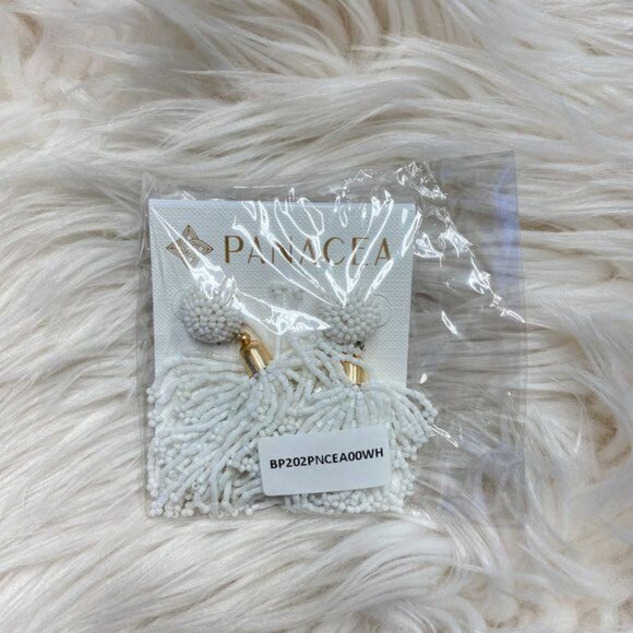 Panacea White Beaded Tassel Earrings - Picture 2 of 3